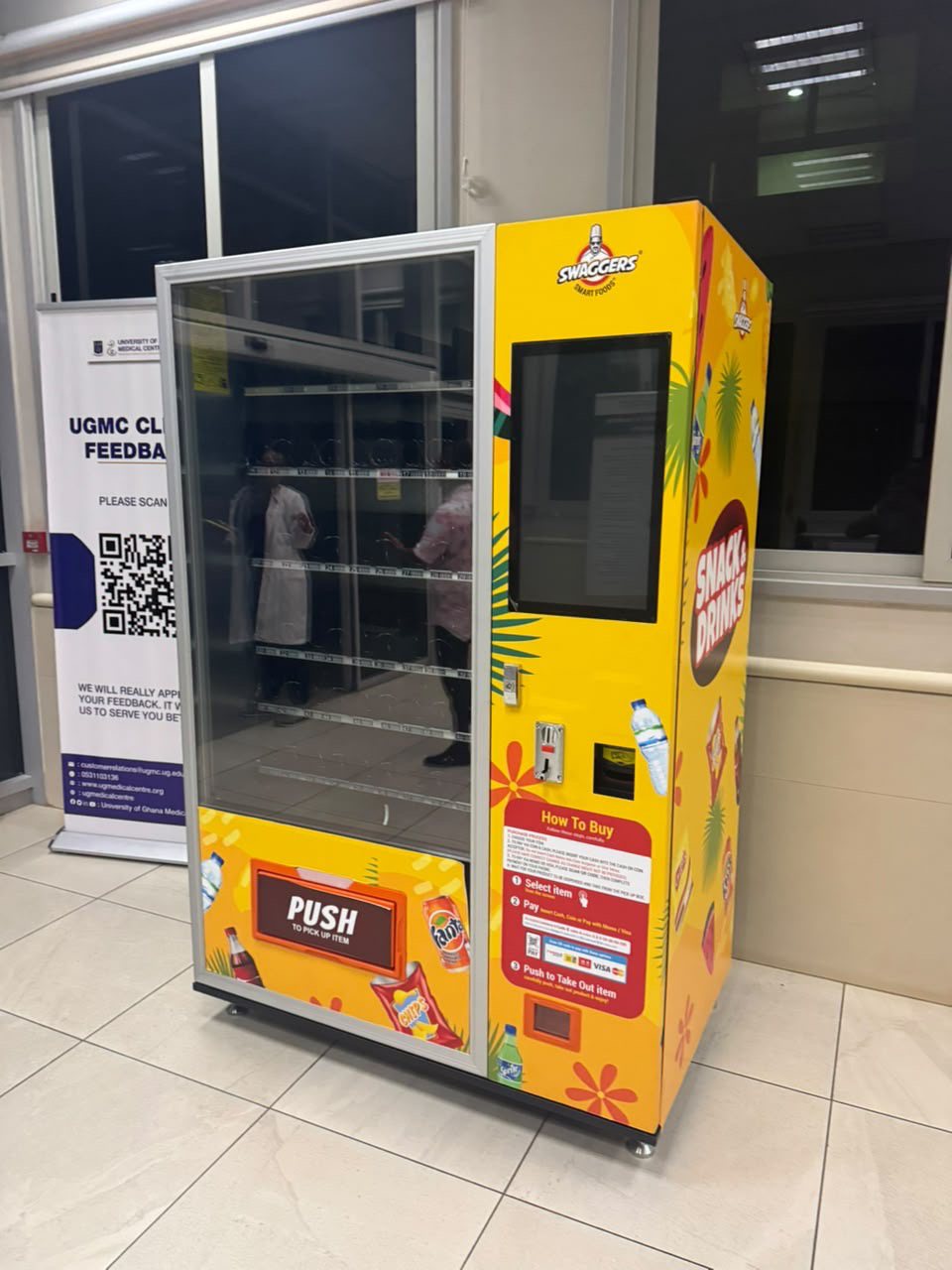 A Swaggers Snacks and Drinks machine at the University of Ghana Medical Centre